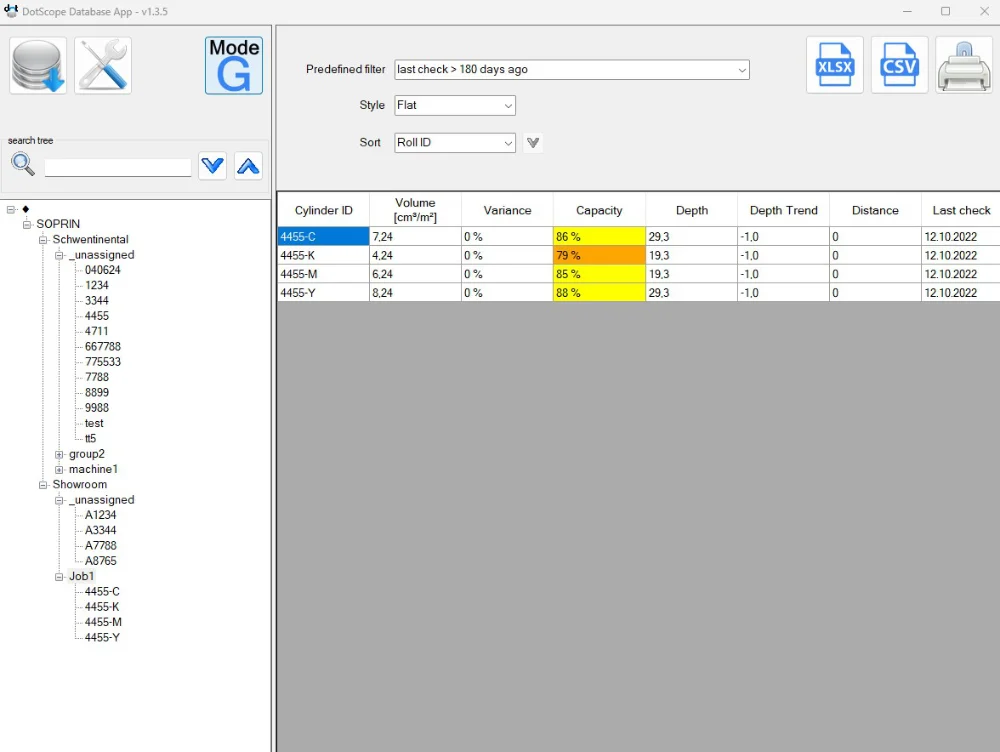 View of the filter selection in Gravure mode